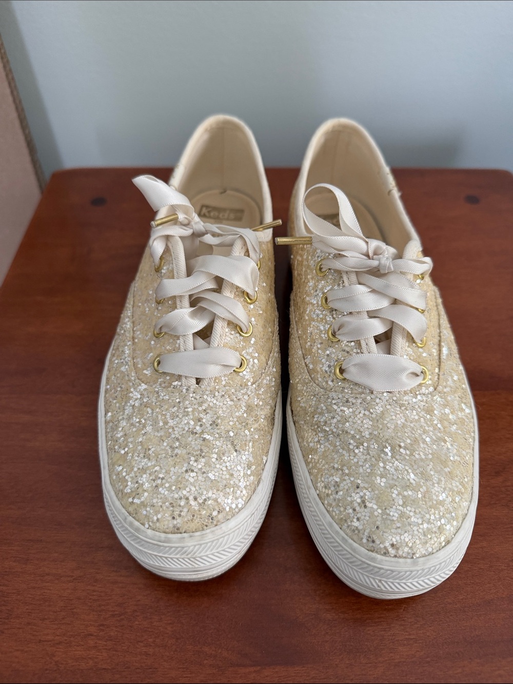 Keds x Kate Spade Glitter Lace-Up Sneakers in Champagne Gold